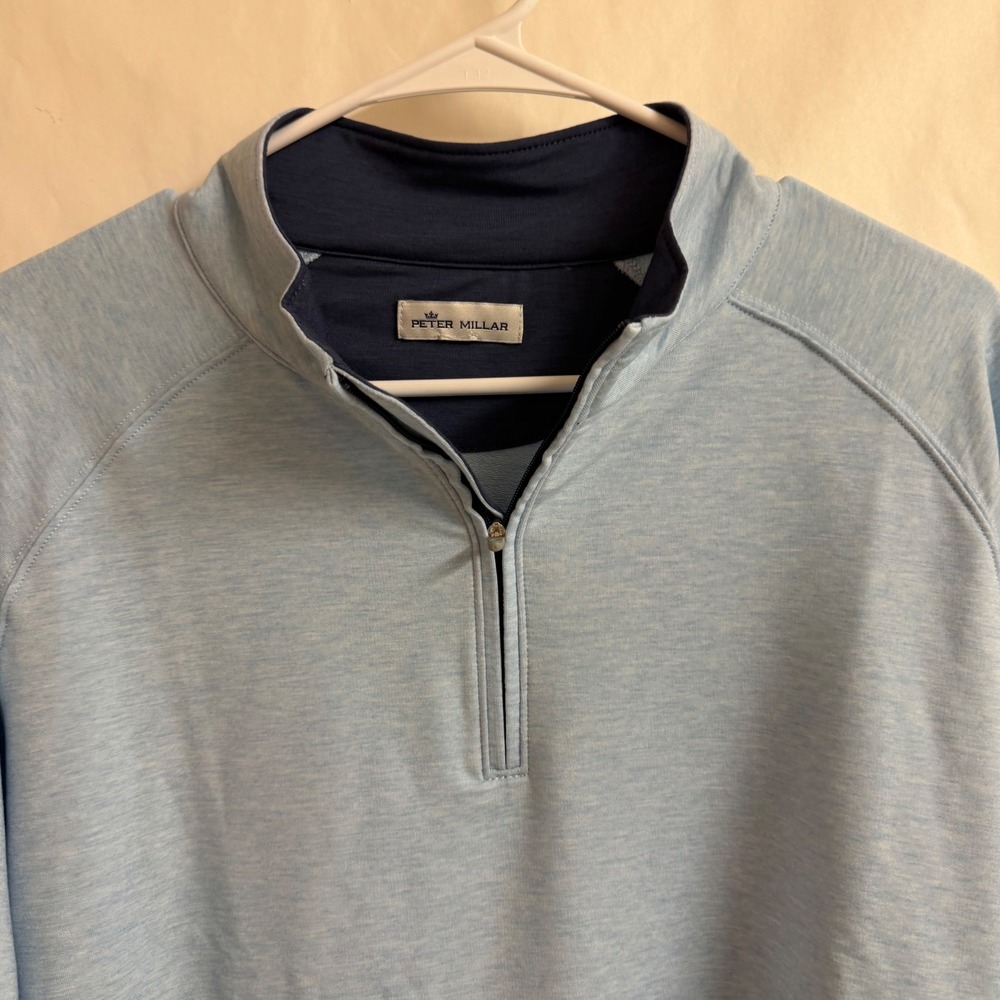 Peter Millar Mens Light Blue 1/4 Quarter Zip Pullover Stretch Shirt Top Golf L